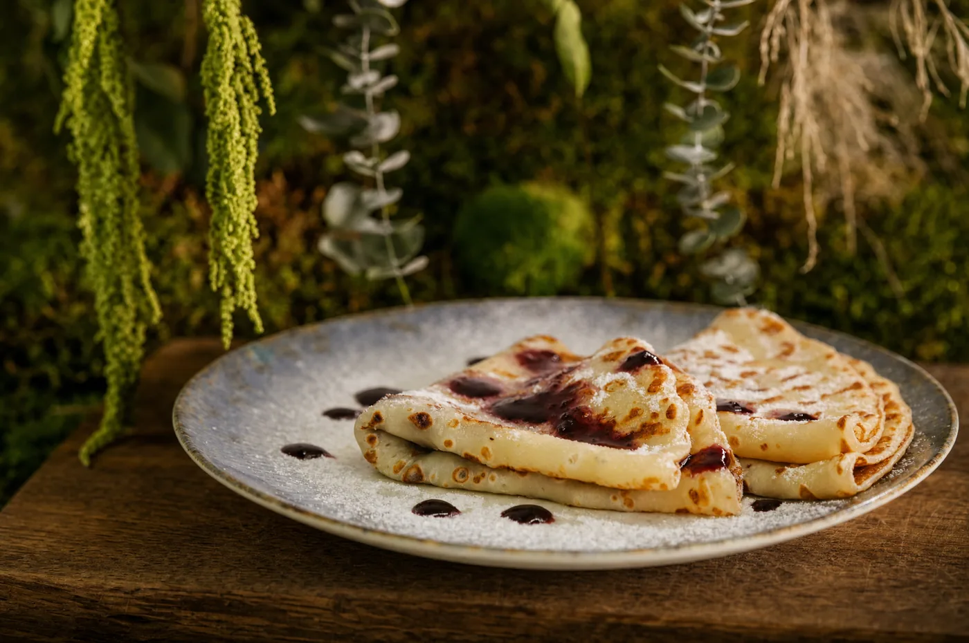 Crepes with blueberry jam