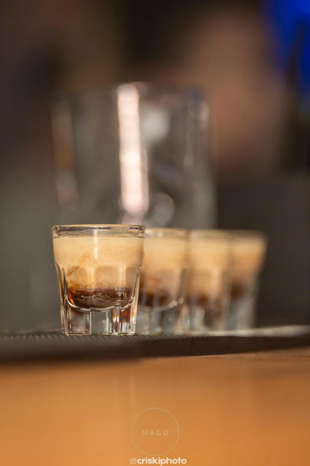 Shots lined up on the bar